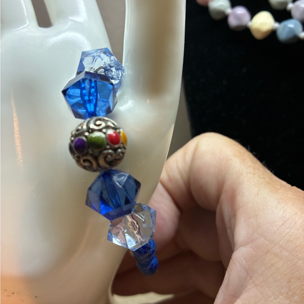 Vibrant Blue Crystal Bracelet with Multicolor Accents 6” to 8”